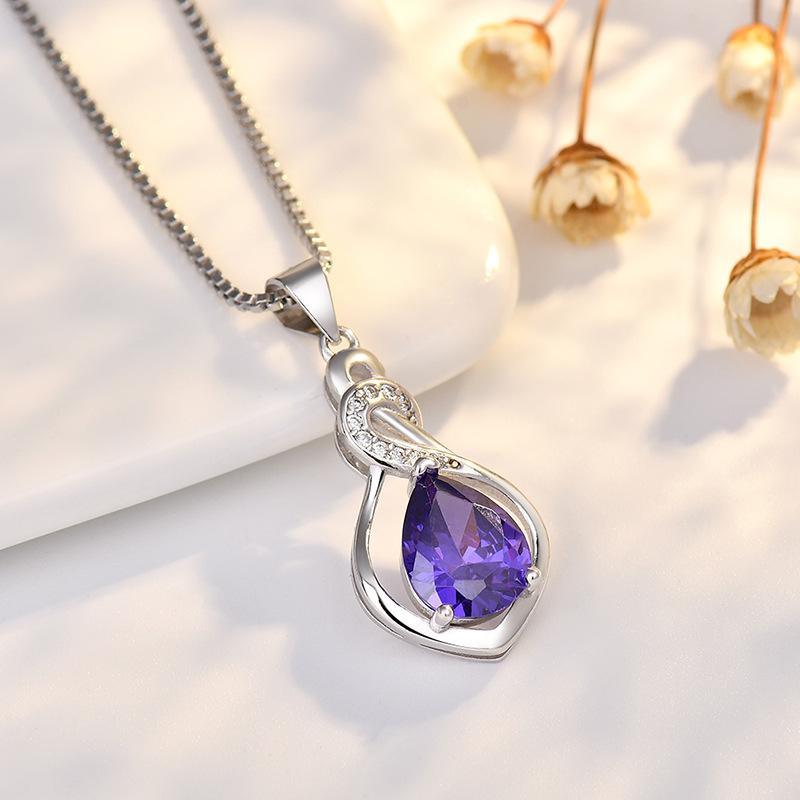 BELLA BOX  S925 Sterling Silver Swan Necklace, Colored Gemstone With Micro-inlaid Zircon Pendant, Collarbone Chain, European And American Style