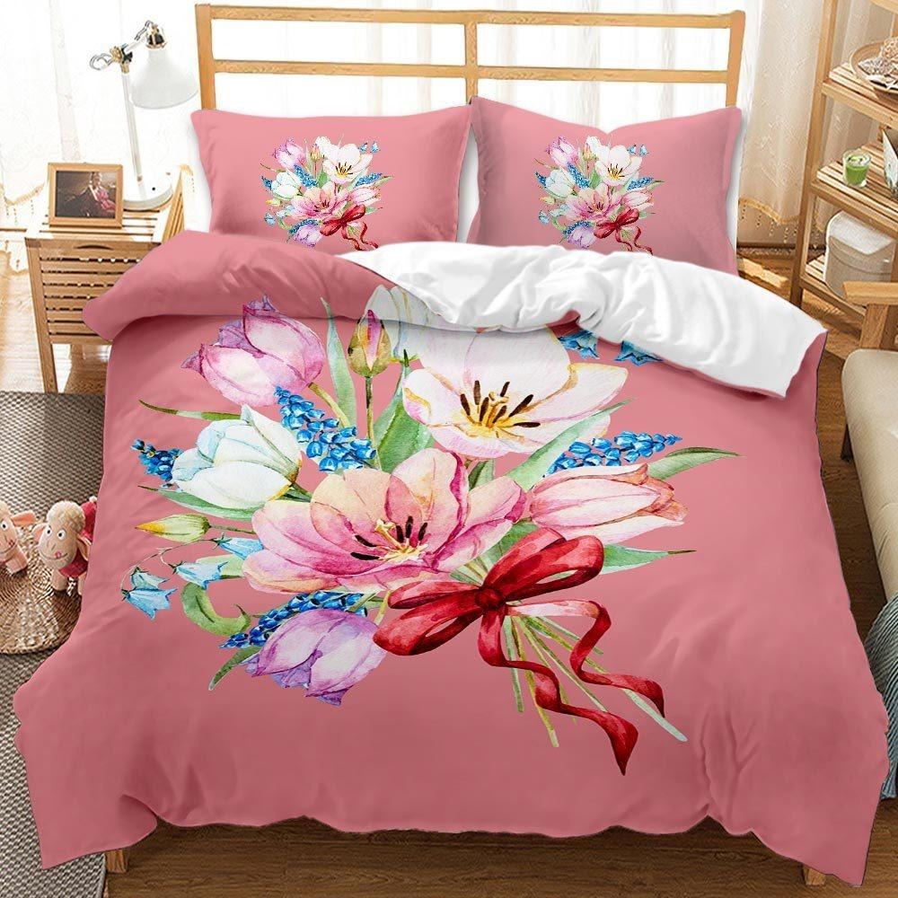 3D Flower Rose Countryside Style Down Duvet Cover Pillowcase Couple Bedding Set Kid Teen Girl Home Decoration Gift
