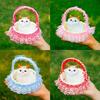 Cat In Flower Basket Model High Fidelity Fuzzy Kitty Shirring Lace Decor Battery-operated Soft Touch Plush Squeaking Feature Toy Figurine Holiday
