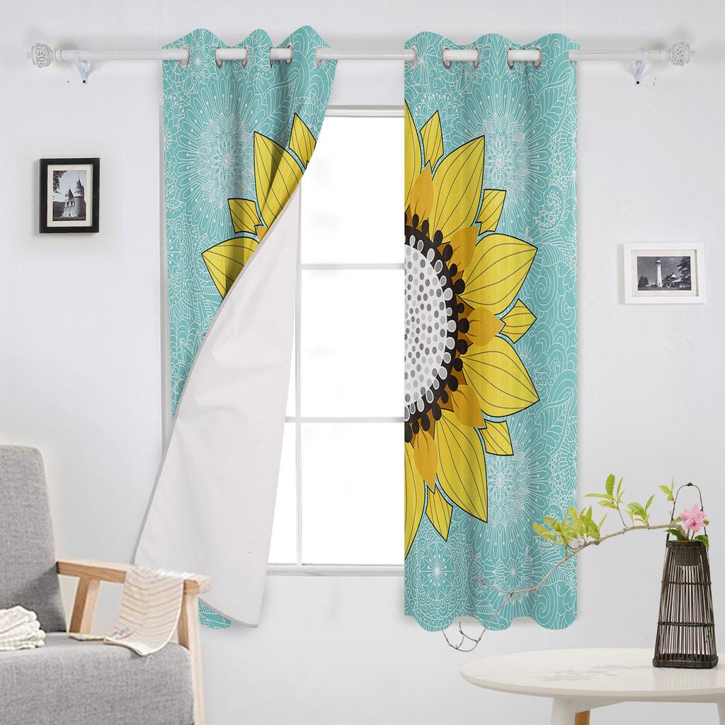 Sunflower And Mandala Teal Green Kitchen Curtains Bedroom Decor Items Curtain Panel Window Curtains for Living Room
