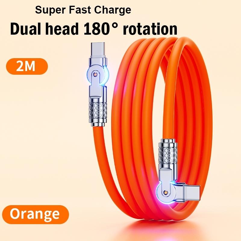 120W PD USB C To Type C Cable Elbow 180 Degree Rotation Super Fast Charge For Samsung S24 S23 S22 Ultra Huawei Laptop Data Sync