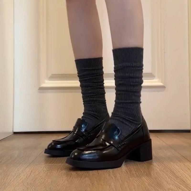 High-heel Thick-soled Shoes for Women, New Spring-autumn Style Leather Shoes for Women