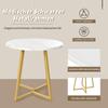 Round Dining Table (1 Piece), Unique Metal Frame, Dining Table with Modern Marble Pattern, Suitable for Dining Room, Living Room, White/Gold