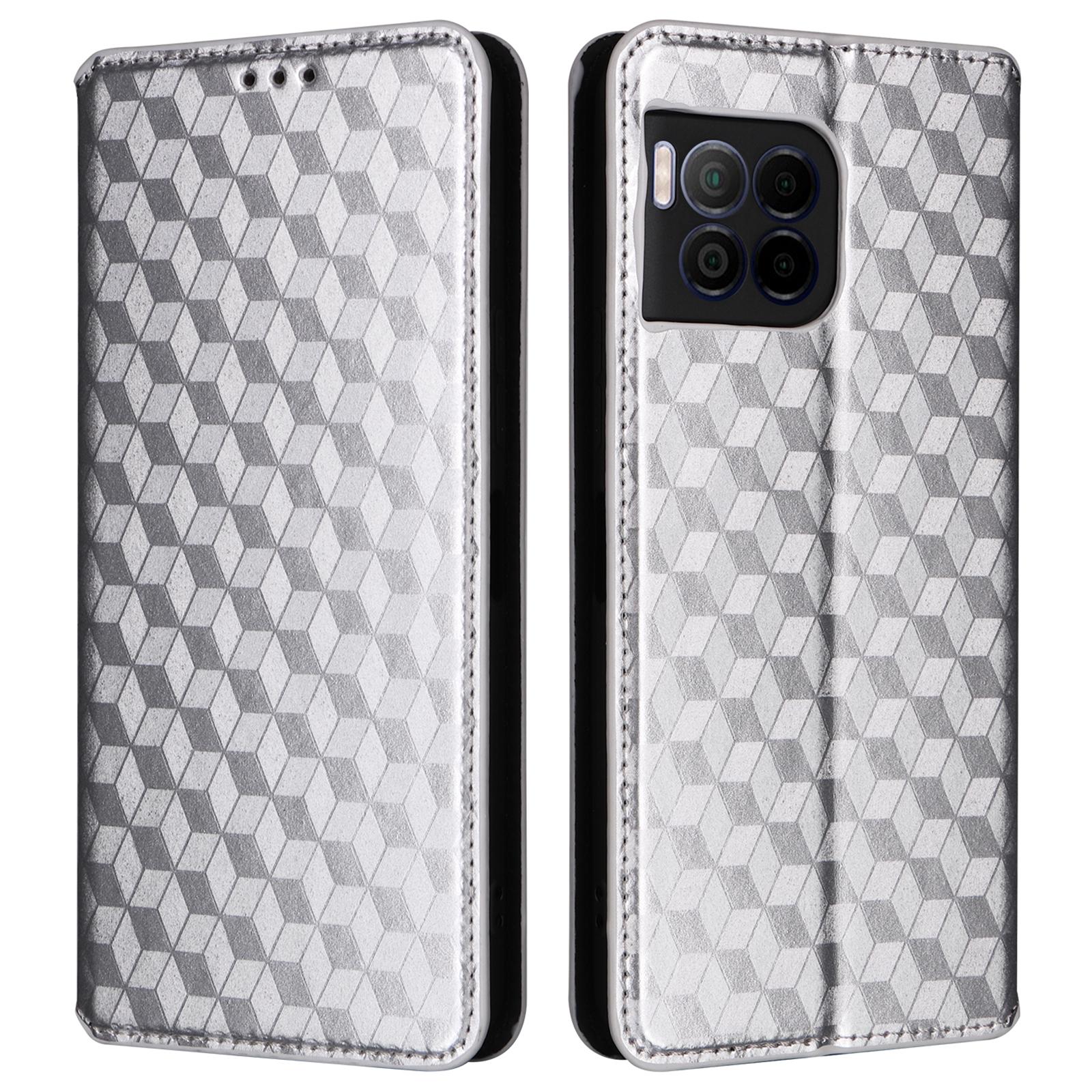

For T-Mobile REVVL 7 Pro/T Phone 2 Pro 5G Case 3D Rhombus PU Leather Phone Cover Silver
