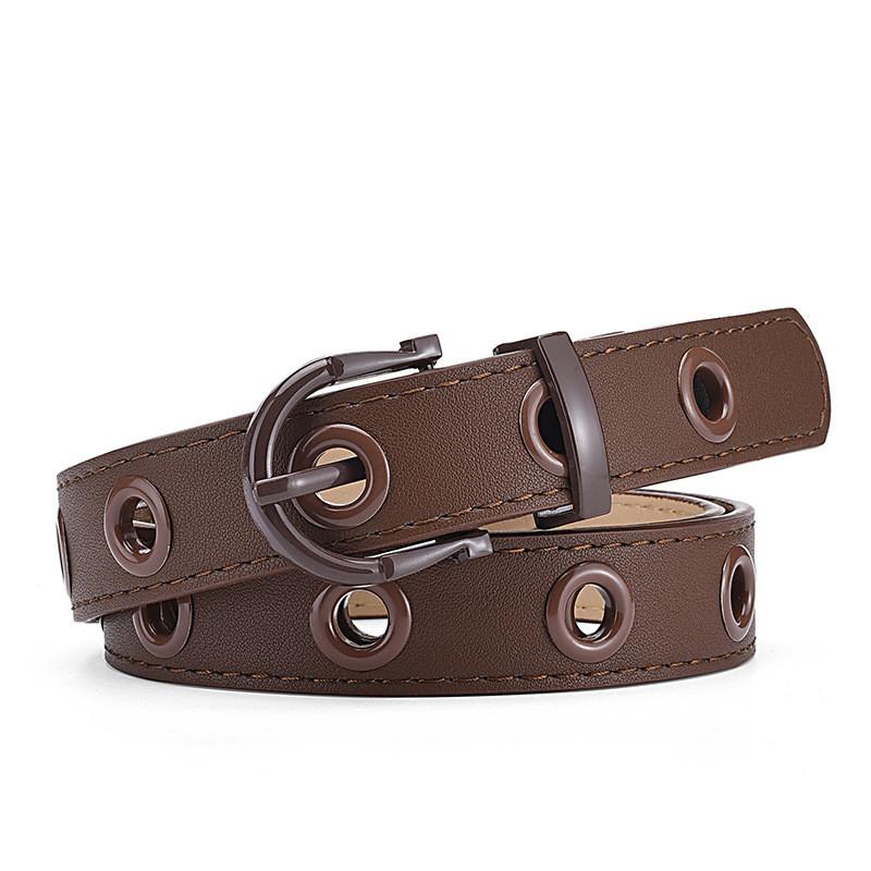 Trendy Pu Leather Women's Belt With Eyelet Holes And Colorful Buckle For Chic Looks