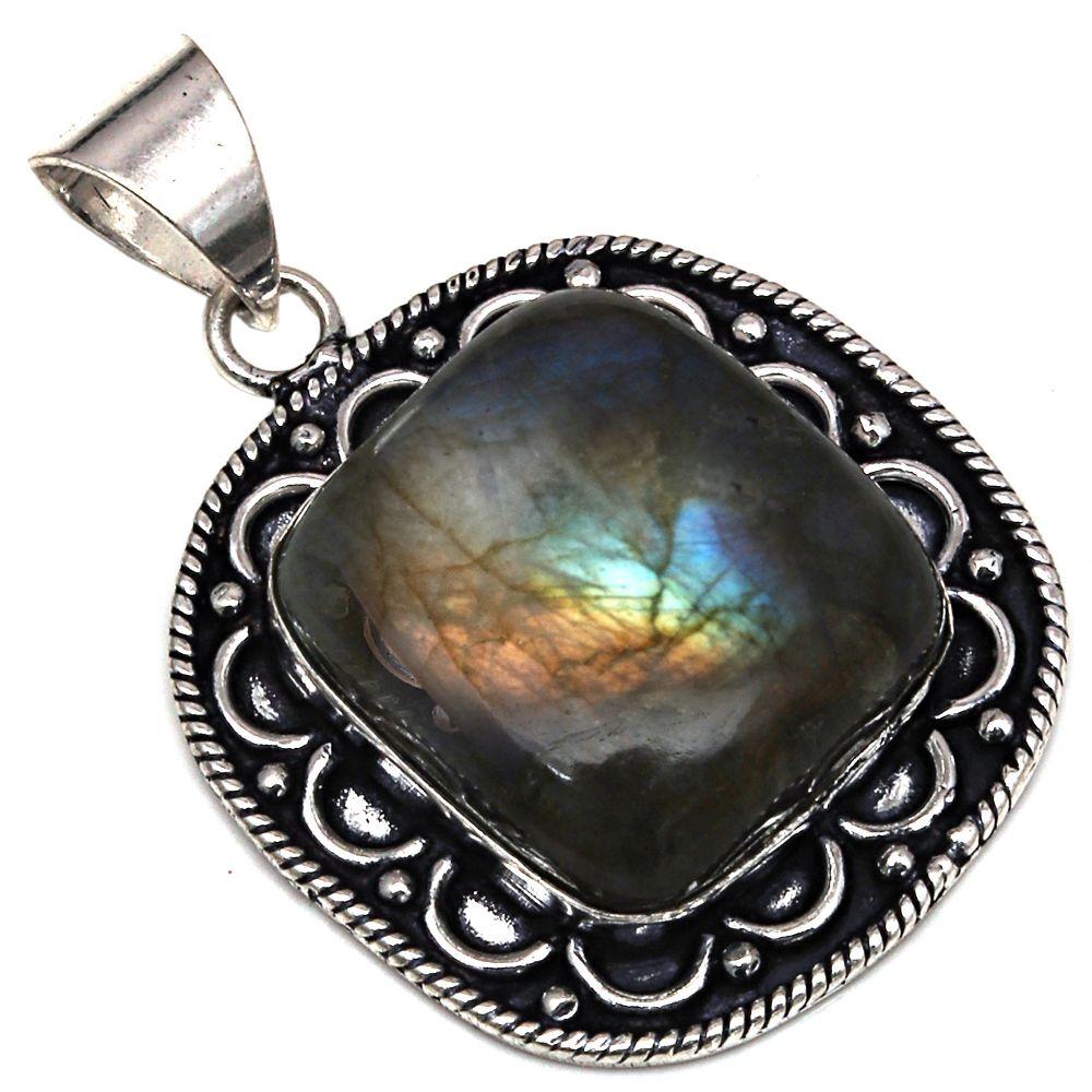 

Подвеска с блестящим лабрадоритом, серебряное украшение ручной работы, 1,75 дюйма