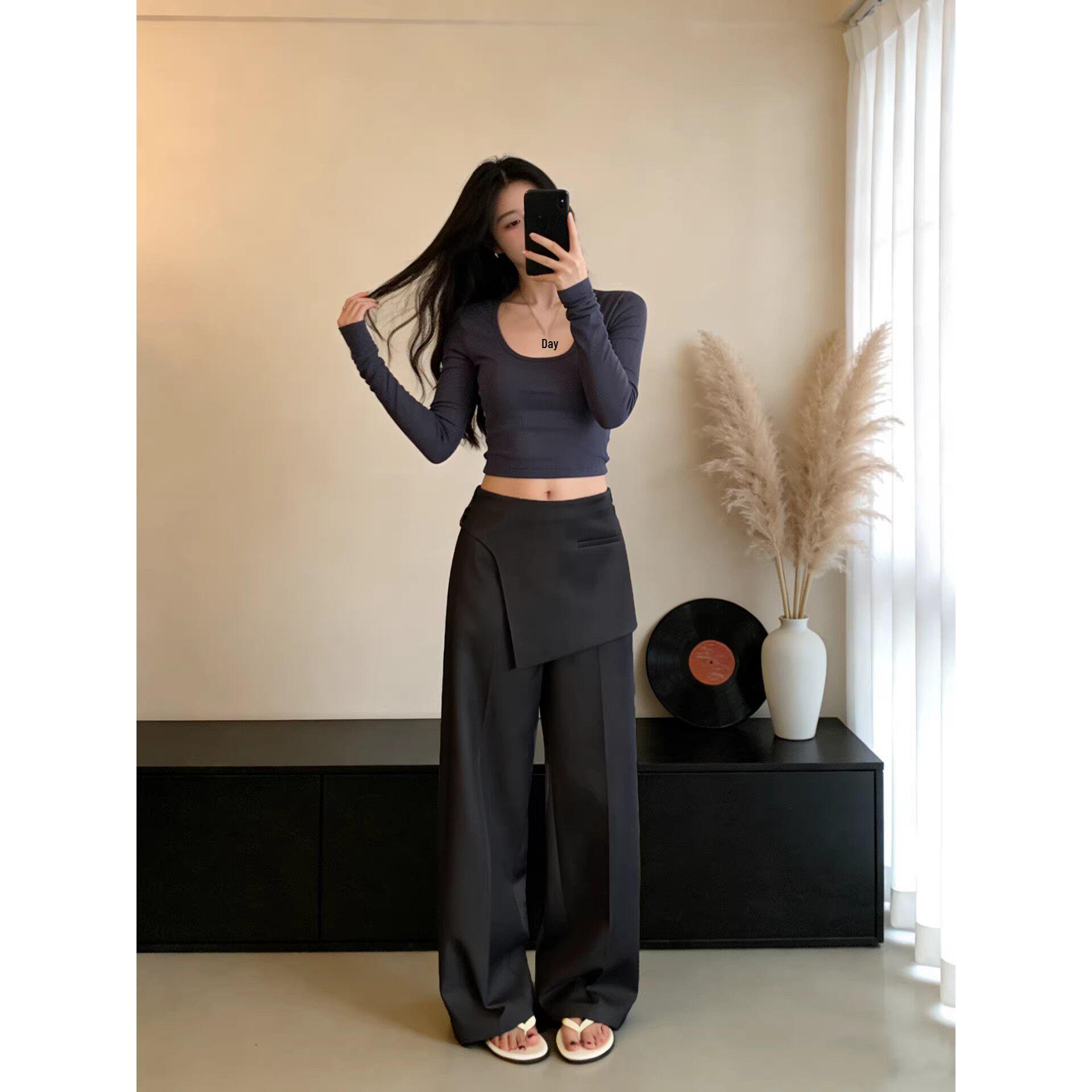 

Women s Gray Faux Two-Piece Wide-Leg Skirt Pants for Spring and Summer 2XL