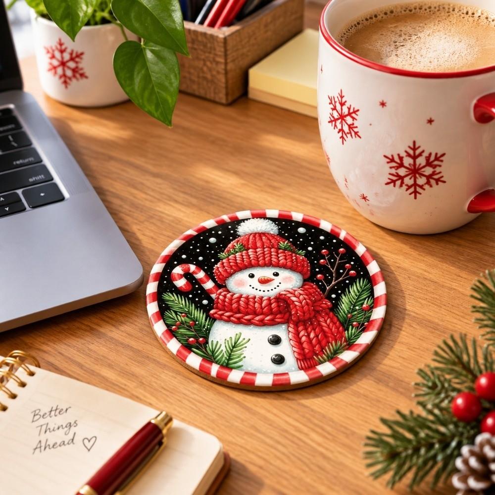 Non-Slip Christmas Santa Coasters Reindeer Insulation Pad Snowman Ceramics Family Gathering