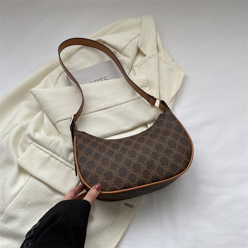 Pu Vintage Stylish New Moon Shoulder Bag In Chic Coffee And Cream Colors Perfect For Use Everyday