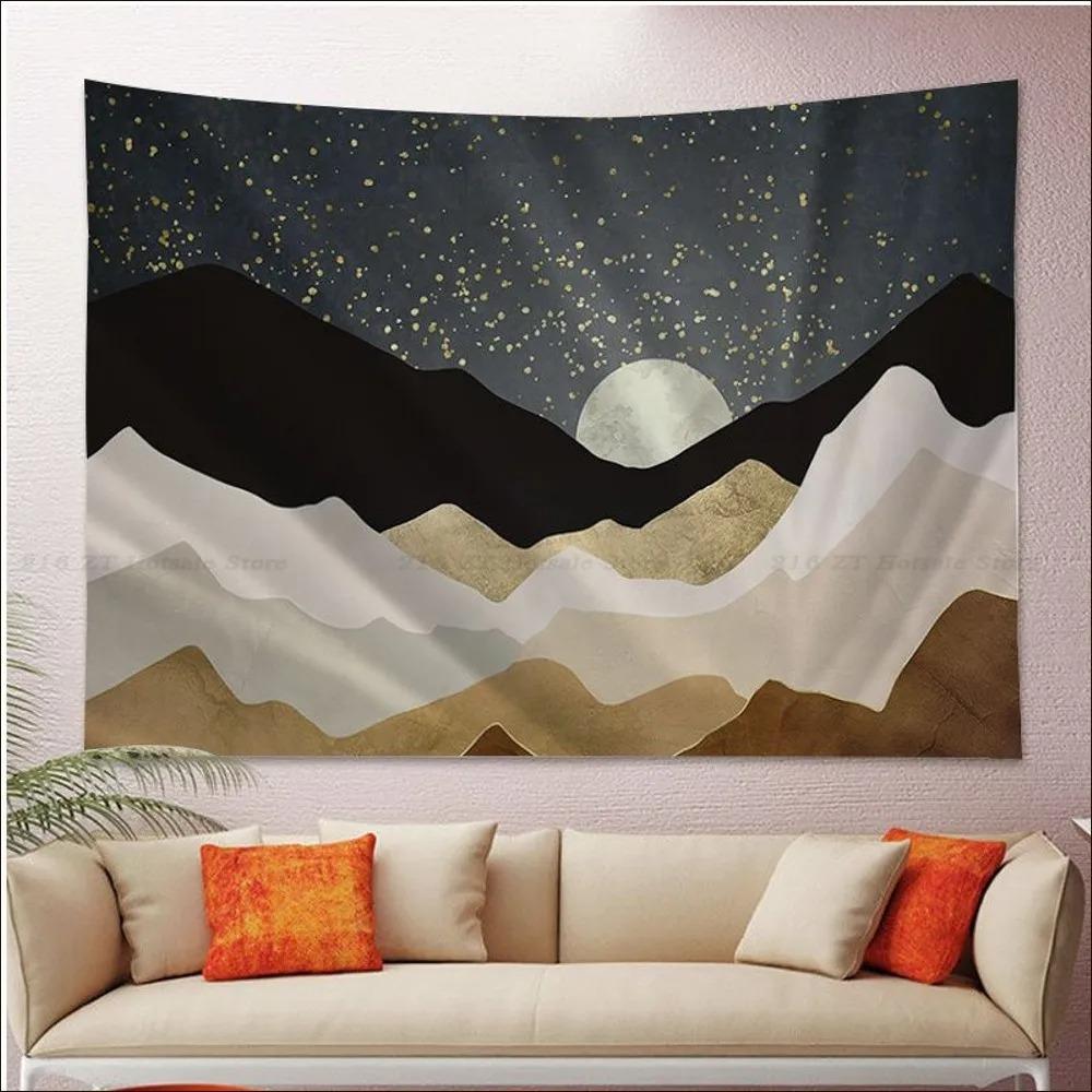 Office Living Room Tapestry Abstract Painted Sunset Mountain Hanging Cloth Home Wall Decoration Tapestry