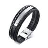 Vnox Bracelets Multi-couches en Cuir Personnalisés avec Logo Nom Citation pour Hommes Bracelet Identité en Acier Inoxydable Personnaliser Cadeau Papa Père