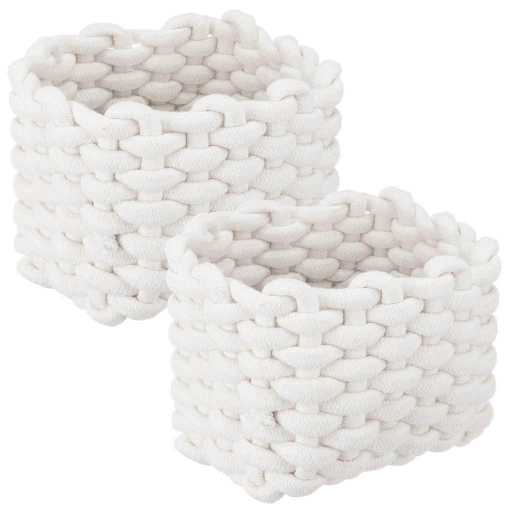 2Pcs Cotton Rope Woven Storage Basket Small Square Basket for Cute Bedside Caddy Desktop Cosmetics Organizing