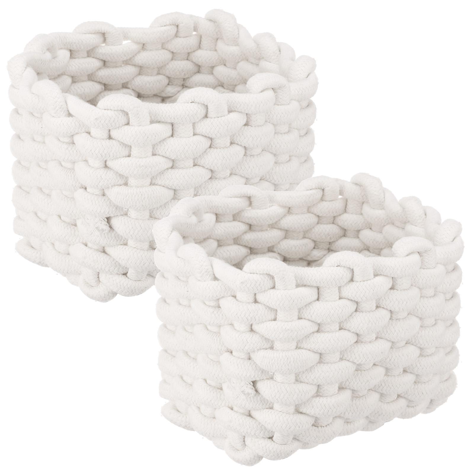 2Pcs Cotton Rope Woven Storage Basket Small Square Basket for Cute Bedside Caddy Desktop Cosmetics Organizing