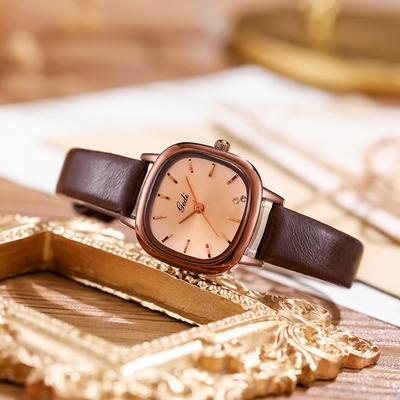 Retro Women's Niche Square Large Dial Women's Belt Quartz Waterproof Simple Watch for Women