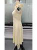 European Spring/Summer Solid Color Waist-cinching Elegant Long Dress