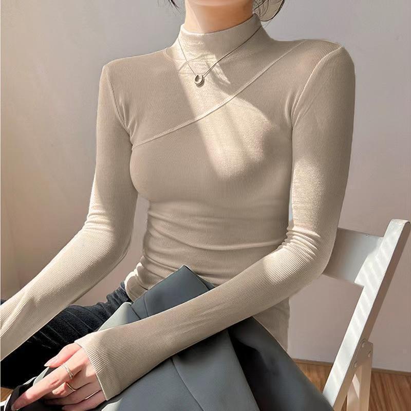 Women's Fleece-Lined Velvet Half-High Collar Shirt | Stylish, Warm Autumn/Winter Base Layer Top 2025