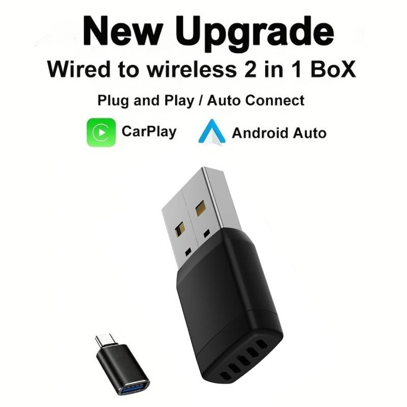 2 in 1 Mini Wireless CarPlay Adapter Android Auto Wireless Smart Dongle Kabelgebunden zu Drahtlos Car Ai Box für iPhone Android Handy für Toyota VW Peugeot MG