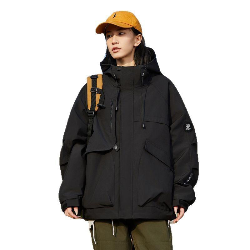 Neuer Bergsteigeranzug mit Kapuze, einfarbige Partnerjacke, Herren Outdoor-Sport- und Freizeit-Wasserdichte Jacke