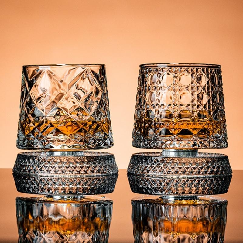 Premium Clear Whiskeys Glass with Rotating Base for Stress Reduction Crystal Cocktail WIne Glass Elegant Glassware Gift