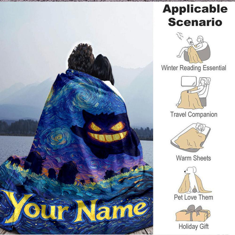 Custom 1Pc Starry Night Shadow Ghost Fleece Flannel Blanket Soft Warm Cozy Office Throw For Bedroom Couch Travel Birthday Xmas Gift