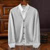 Suéter de Punto para Hombre Otoño Primavera Cárdigan de Cachemira Color Sólido Básico Cuello en V de un Solo Botón Holgado Ropa Tops