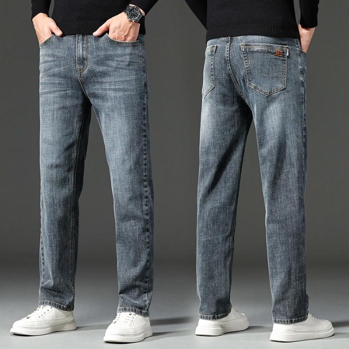 Men's Elastic Straight-Leg Jeans: Plus Velvet, Business Casual, Versatile for Autumn/Winter