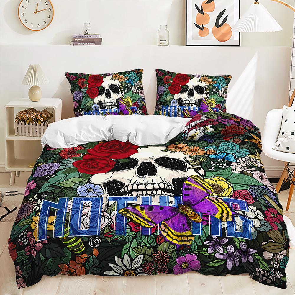 Three-Piece Quilt Cover Gothic Skull Kit Digital Printing Bedding