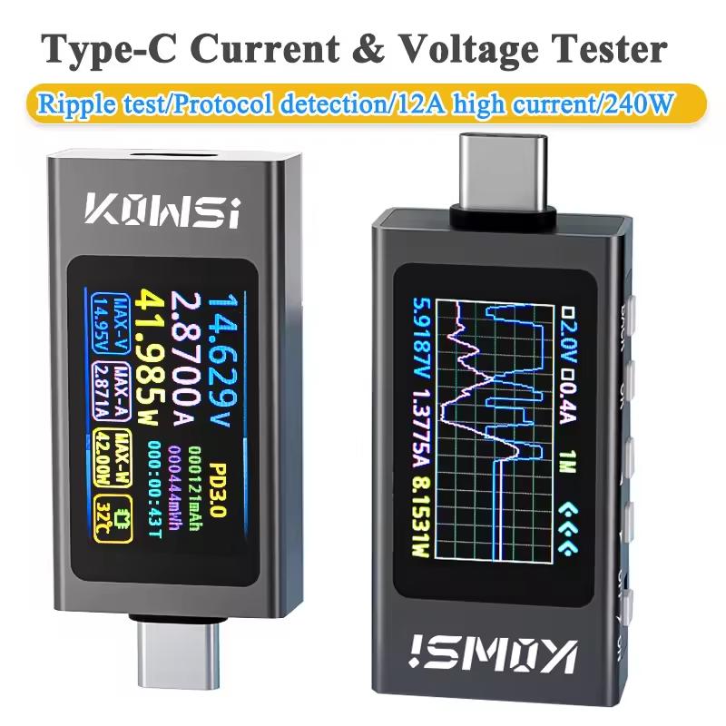 KWS-X1 Type-C Current and Voltage Monitor DC 4-30V 0-12A Power Meter Tester PD Battery Capacity Digital LCD Display Meter