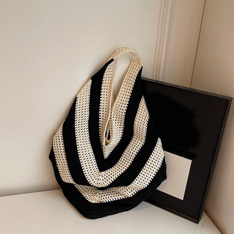 Women Crochet Tote Hollow Out Beach Large Capacity Fashion Knitted Hobo Simple Shopping Bag for Travel Vacation
