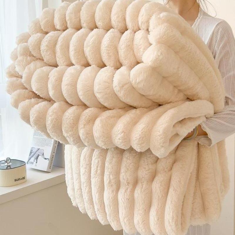 Ultra Soft Faux Rabbit Fur Throw Blanket Warm Plush Striped Blankets Conditioning Quilt Multi Functional Sofa Cover Blanket