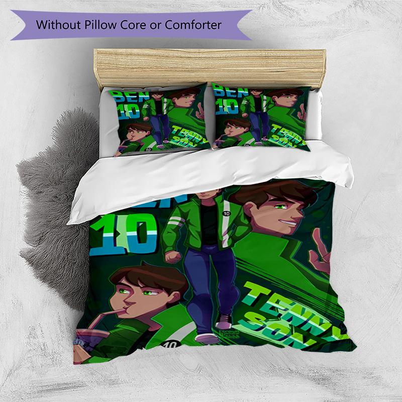 3-teiliges Bettbezug-Set (1 * Bettbezug + 2 * Kissenbezug, ohne Kern), Ben 10 Cartoon-Aufdruck Bettwäsche-Set, Schlafzimmer-Dekoration, Ganzjahres, Geburtstagsgeschenk