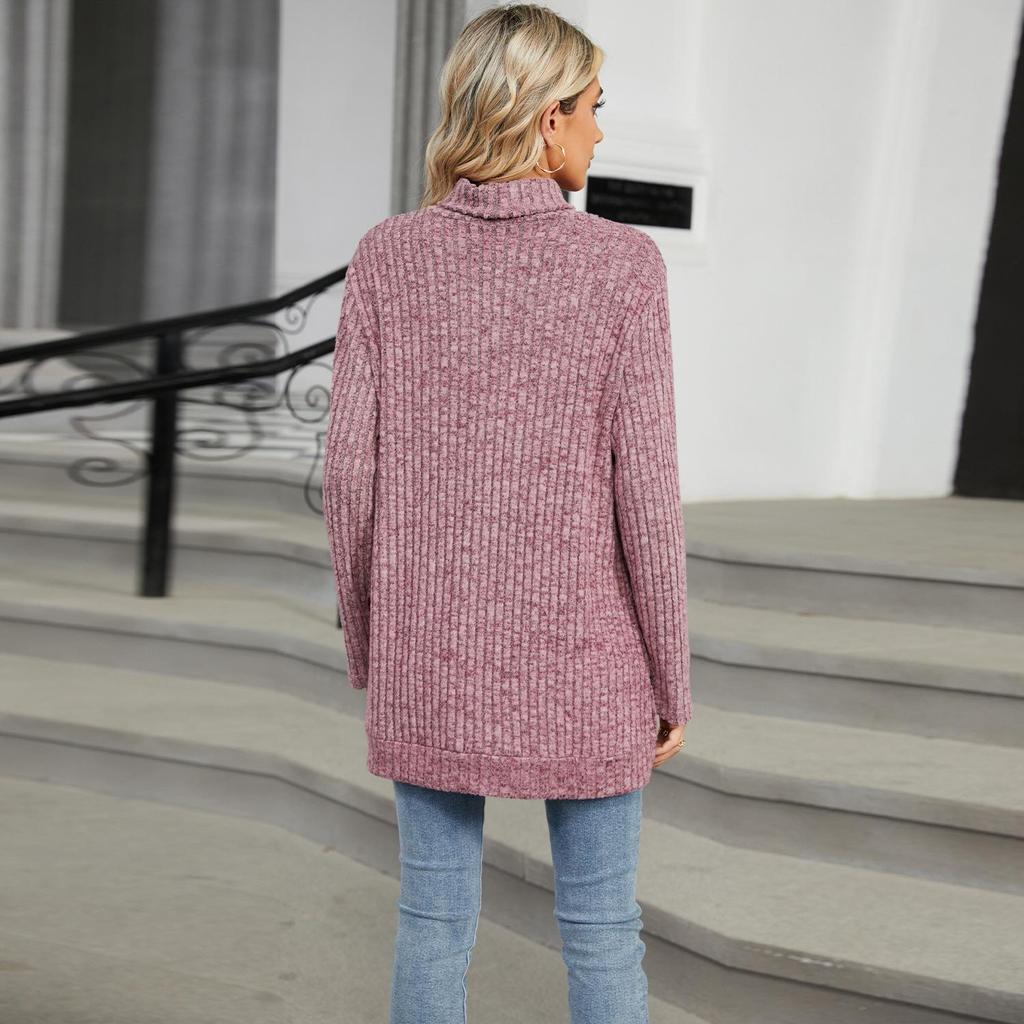 2024 High-Neck Loose Long-Sleeve Slit T-Shirt for Women: Autumn/Winter Collection