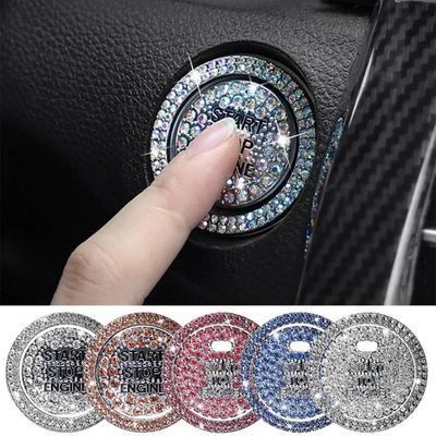 Botão de partida do carro Adesivos decorativos de diamante para automóveis Anel de strass Círculo de acabamento Capa protetora Acessórios para carro 2 peças/conjunto