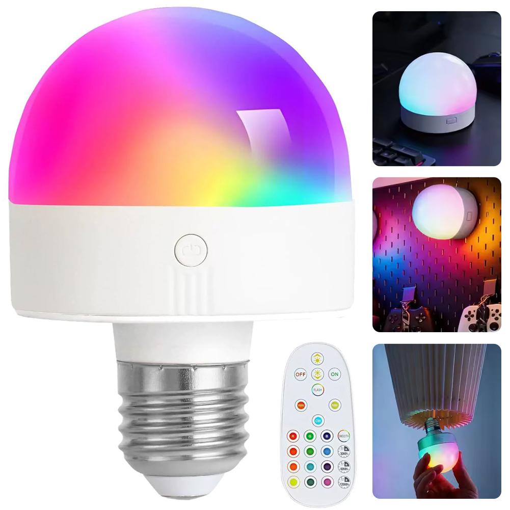 Rechargeable LED Bulb E27/E26 RGB Remote Control Stepless Dimming Tricolor Light For Wall Lamps Chandeliers Table Lamps Timer