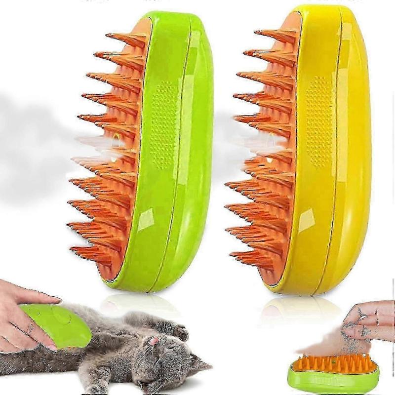 3 In 1 Steamy Cat Brush, 2024 New Cat Steamy Brush, Multifunctional Steam Brush, 2Pcs Self Cleaning Steamy Cat Brush for Long and Short Hair