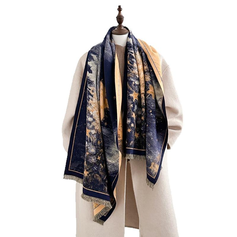 Autumn and Winter Oil Painting Style Scarf Fashionable and Versatile New Cold and Warm Medium and Long Star Scarf Atmosphere Shawl