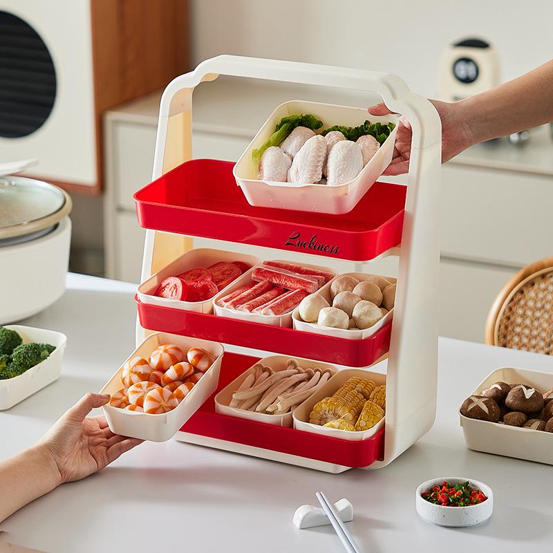 Multilayer Divided Dish: Hot Pot, Veggie Platter, and Versatile Kitchen Tray for Food Prep Storage. White - 6 Large Plates