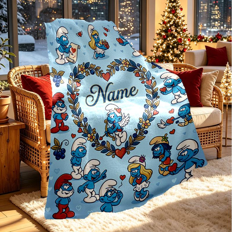 Custom Name Personalized The Smurfs Print Blanket, Home Decor, Bedroom, Sofa, Camping, Couch, Gifts for Birthday Christmas