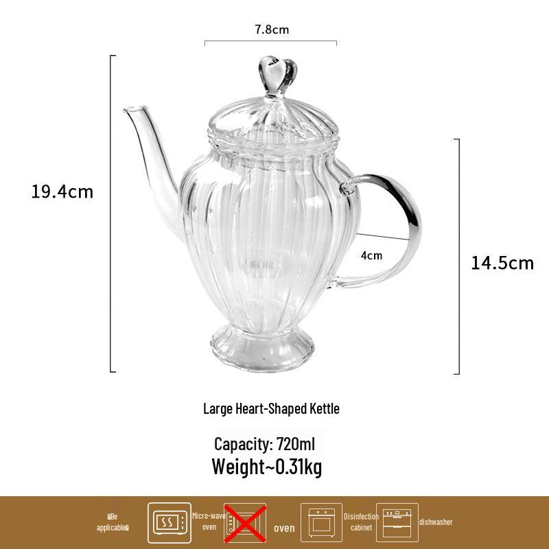 European Glass Tea Infuser Set: Includes Teapot with Filter, Glass Cups, and Saucers for Brewing Flower Tea.