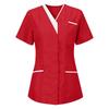 Tunic top da donna con scollo a V, maniche corte, bottoni sul davanti, tasche, finiture a contrasto, camicia uniforme da lavoro professionale