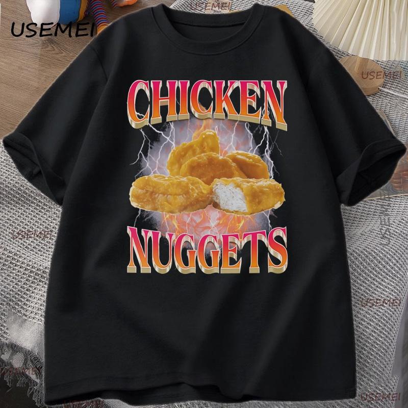 Funny Chicken Nuggets Tshirt Unisex 90s Vintage Cotton Short Sleeve Tshirt Casual Round Neck Graphic T Shirts Loose Printed Tees