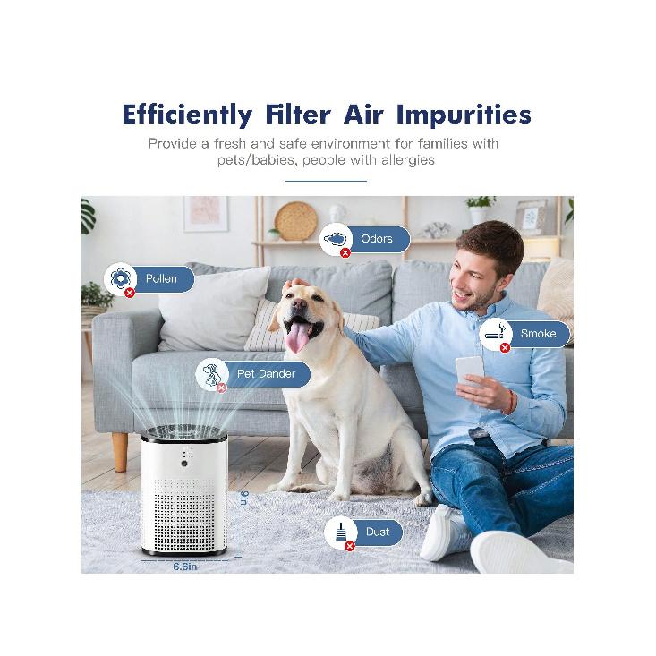 Bedroom Air Purifier, H13 True HEPA Filter Air Purifier, 3-Stage Filtration, 360° Air Intake, Home Indoor Air Purifier, 3 Speeds, Sleep Mode, 4