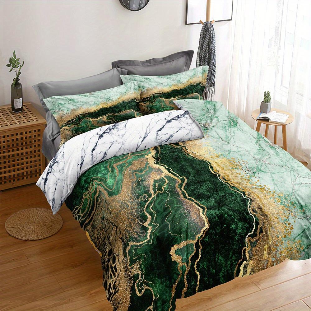 Comforter 3Pcs Luxe In Vibrant Marble Design - Breathable Polyester Zip Closure Machine Washable Christmas Gifts