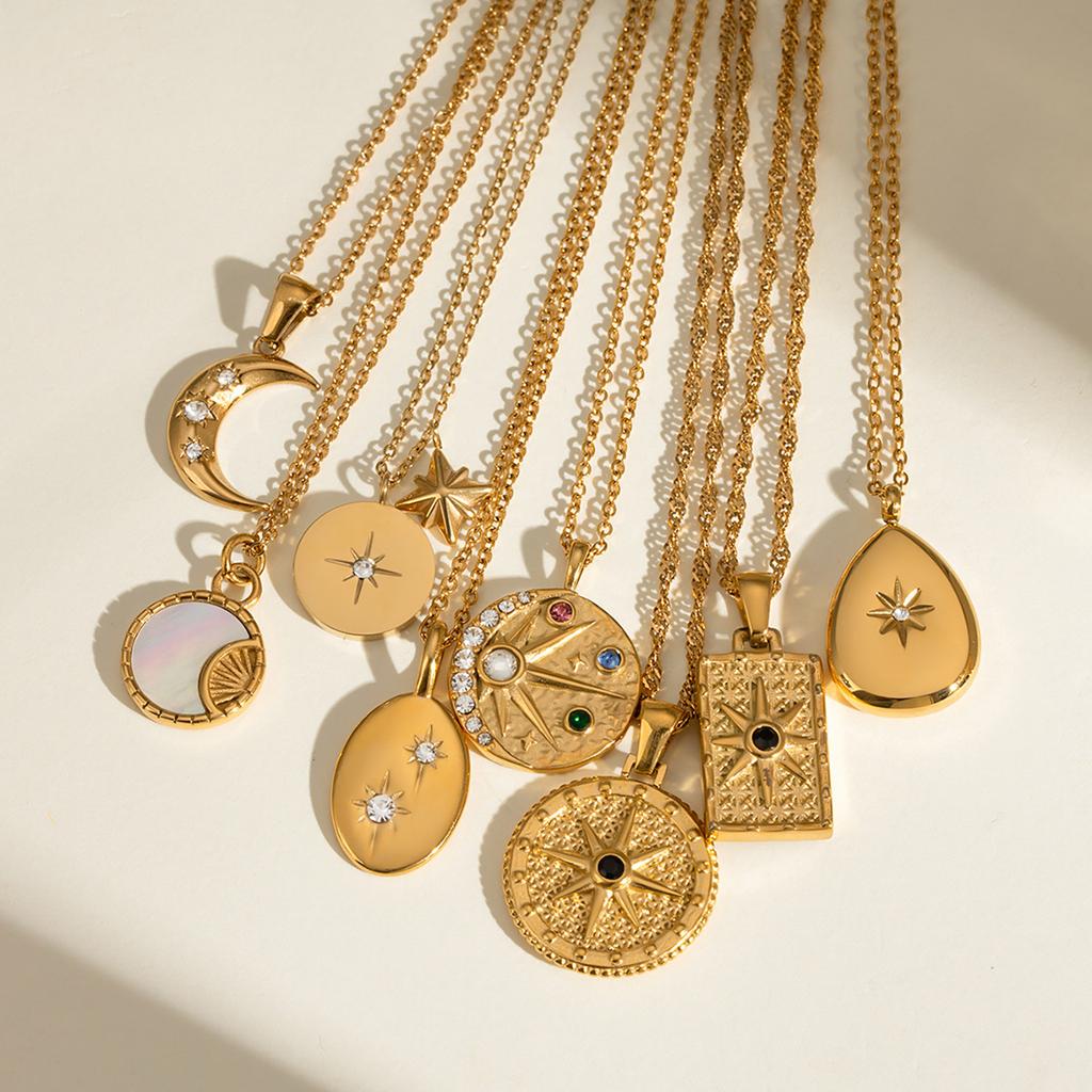 Stainless Steel Pendant Necklace Cubic Zirconia Charm Neckchain Unisex Clavicle Chain Gold Plated Waterproof Jewelry