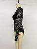 Elegant Lace Trim Bodycon Black Bodysuit with Square Neck