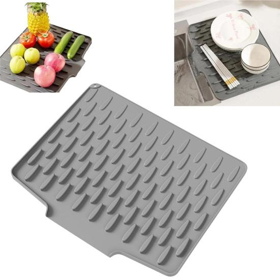 Dish Drying Mat Silicone Heat Resistant Kitchen Countertop Mat Non-Slip Kitchen Drying Mat Protects Surfaces Prevents Water Build Up