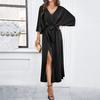 Damen Frühling Sommer Import Mode Elegant Hohe Taille V-Ausschnitt Locker Kleid