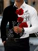 Men's Fashion Red Rose Print Long-Sleeve Shirt, Stylish Casual Design, Spring/Autumn Casual Shirt, Sizes XS-6XL