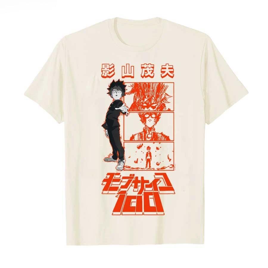 Mob Psycho 100 Red Kanji and Panels Power Up Anime Tshirt for Men Women 100 Cotton T Shirts Short Sleeve Tops