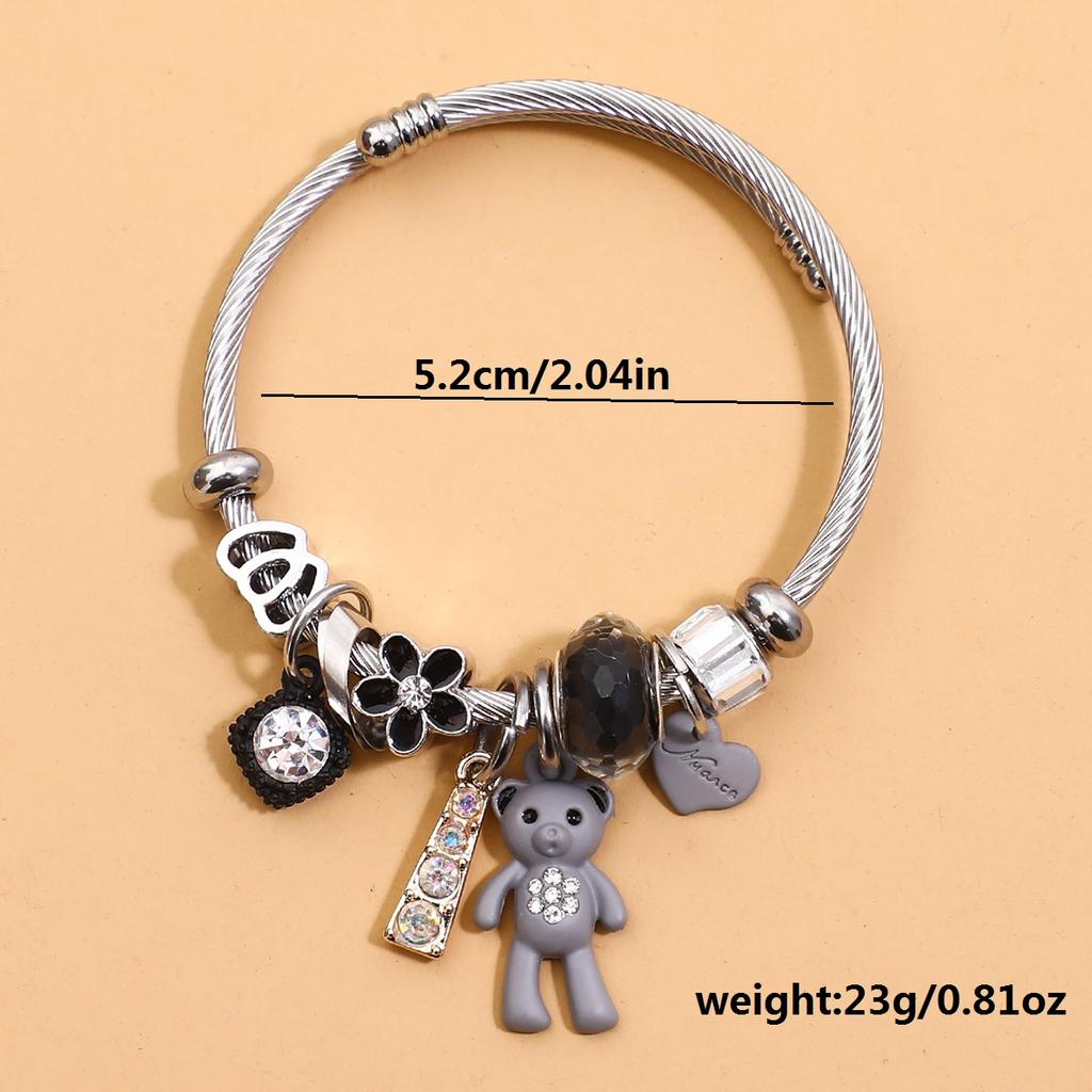 1 Charming Bear Pendant Bracelet with Flower Shining Water Zircon Cuff Bracelet for Women's Creative Holiday Wear Zircon3761